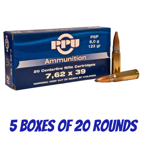 PPU 7.62x39 123gr Pointed Soft Point Rifle Ammunition - 100pk - HR762B-BULK