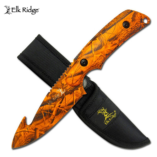 Elk Ridge Orange Rainforest Camo Gut Hook Skinner Knife - K-ER-116OC