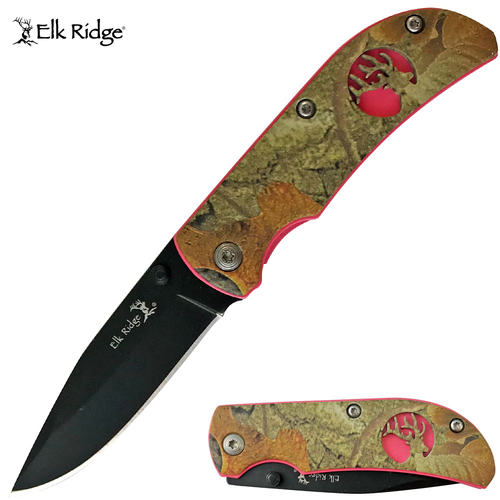 Elk Ridge - Camo Folding Knife with Pink Trim - K-ER-120