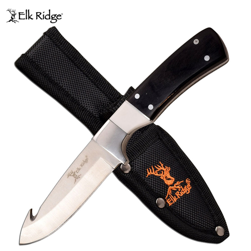 Elk Ridge Black/White Pakkawood Gut Hook Skinner Knife - K-ER-200-08WH