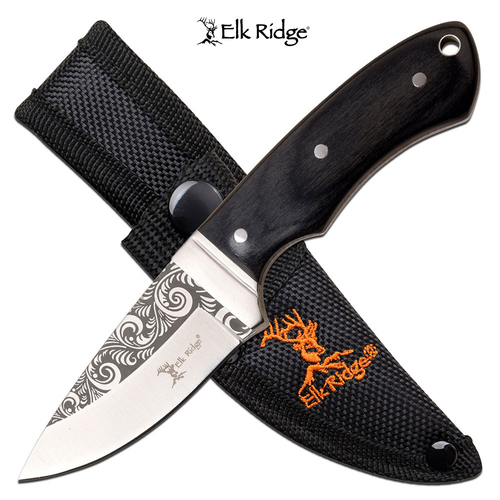 Elk Ridge Etched Blade Hunting Knife - Black - K-ER-200-18BK