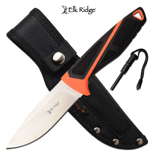 Elk Ridge Black & Orange Fixed Blade w/ Firestarter - K-ER-200-23OR