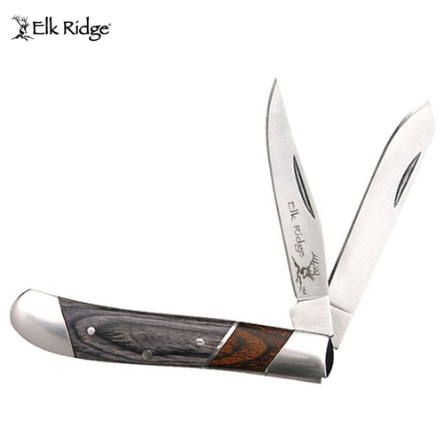 Elk Ridge Twin Blade Gentleman's Black & Natural Wood Knife - K-ER-220MMP