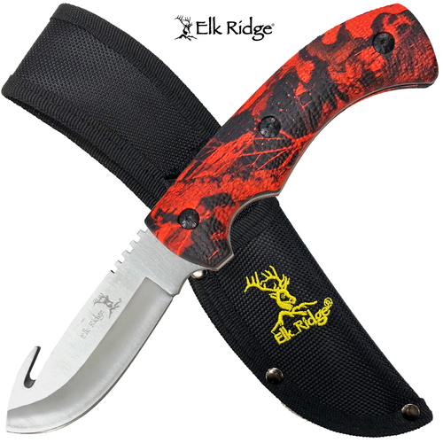 Elk Ridge Gut Hook Skinner Knife - Red Camo - K-ER-274RC