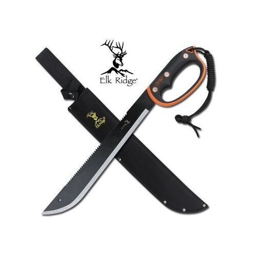 Elk Ridge 21.5" Reverse Serrated Machete With Orange/ Black Handle
