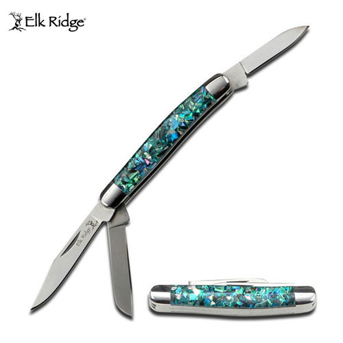Elk Ridge Green Shell 3 Blade Pocket Knife - K-ER-323SSR