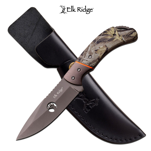 Elk Ridge Camo Drop Point Blade Knife - K-ER-554CA