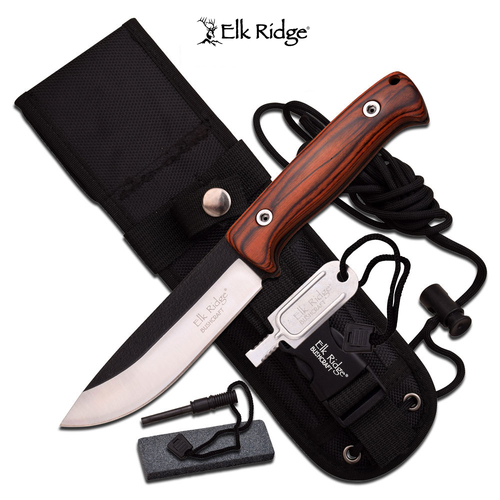 Elk Ridge Pakkawood Knife w Survival Kit - K-ER-555PW