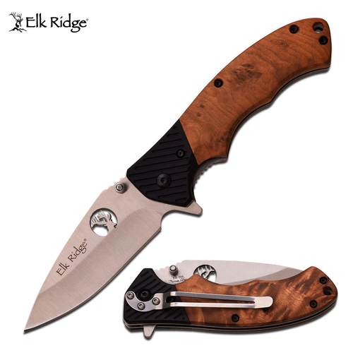 Elk Ridge Linerlock Burl Wood Folding Knife - K-ER-566SBW