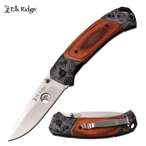 Elk Ridge Brown Pakkawood Pocket Knife - K-ER-940ST