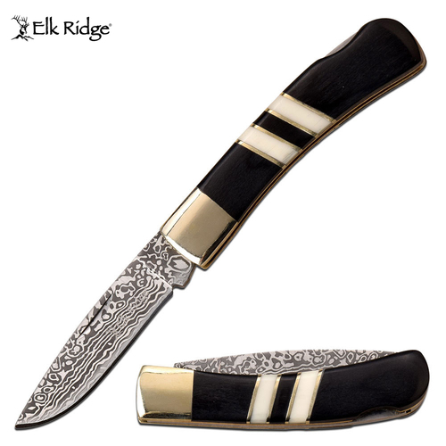 Elk Ridge Damascus Black & White  Pocket Knife - K-ER-951WBCB