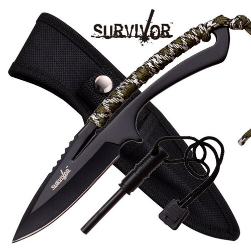 Survivor Knife w Olive Cord & Firestarter - K-HK-767CA
