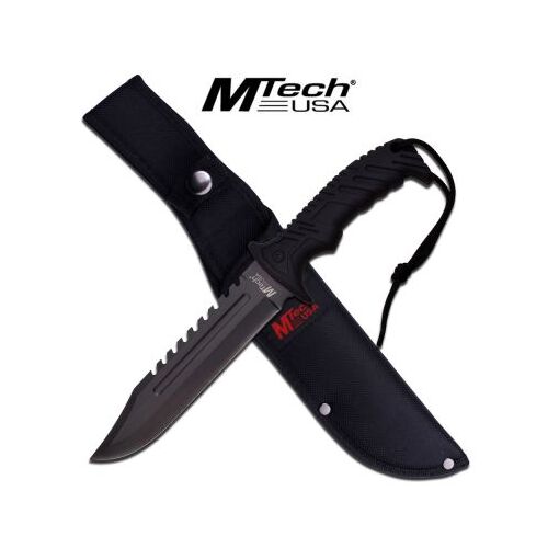 M-Tech Black Rubber Handle Sawback Knife