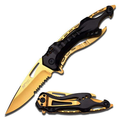 MTech Gold Half Serrated Pocket Knife - K-MT-705BG