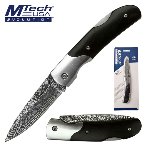 MTech Evolution Damascus Etched Folding Knife - K-MTE-FDR008-BK
