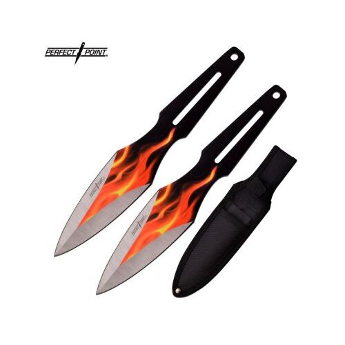 Perfect Point Orange Fire Flame Throwing Knives w/ Sheath 228mm (K-PP-108-2F)