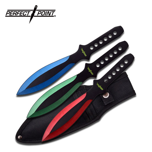 Perfect Point Blue Green & Red Throwing Knives - K-PP-114-3RGB