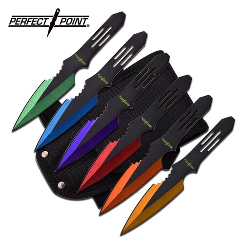 Perfect Point Assorted Colour Throwing Knives 6pk - K-PP-595-6MC