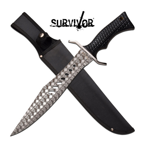 Survivor Skull Pattern Fixed Blade Knife - K-SV-FIX011BK