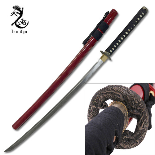Ten Ryu Handmade Dragon Samurai Sword - Red - K-TR-036RD