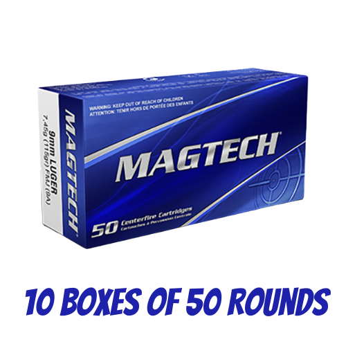 Magtech 9mm Luger 115GR FMJ - 10 Boxes of 50 Rounds - 9A