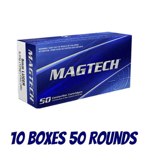 Magtech 9mm Luger 124GR FMJ - 10 Boxes Of 50 Rounds - 9B-500PK