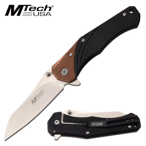 MTech 4.75" Blade Bronze Bolster Black G10 Ball Bearing Pivot Pocket Knife - MT-1103BZ