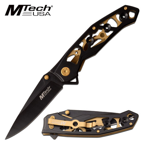 MTech USA 8" Clip Point Steel Manual Folding Pocket Knife Black Open Frame Design - MT-1176BK