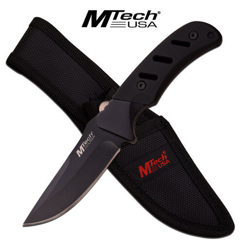 M-Tech Black Rubberised Handle Knife With Nylon Sheath - MT-20-71BK