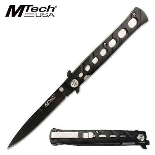 MTech USA 5" Black Aluminium Handle Folding Stiletto Style Knife - MT-317