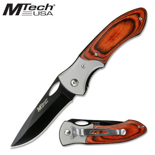 MTech USA Stainless Steel Pakkawood Inlay Folding EDC Knife - MT-412
