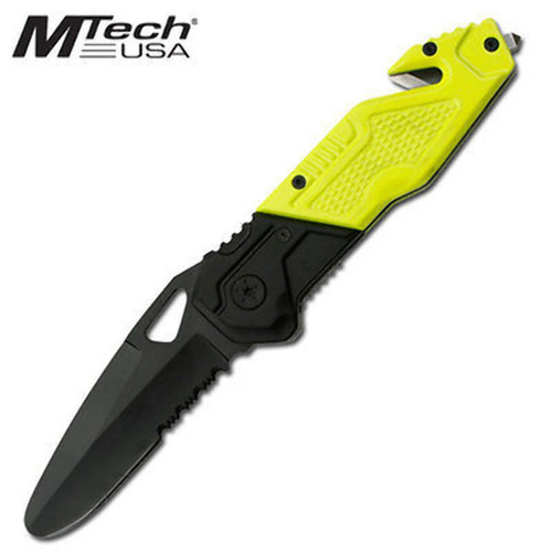 M-Tech USA Black & Neon Yellow Utility Pocket Knife Tactical & Military - MT-47
