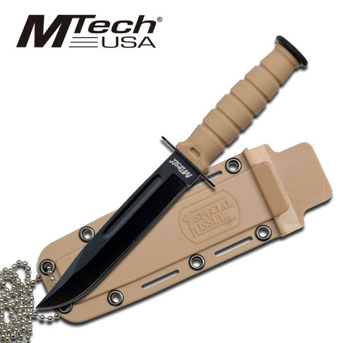 M-Tech Special Issue Kabai Tan Fixed Blade Mini Bowie Neck Knife - MT-632DT