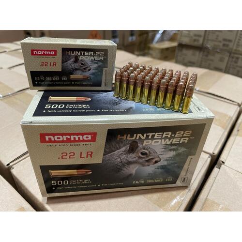 Norma Hunter Power 22 LR 40gr High Velocity HP - 500 Round Brick - 2425096
