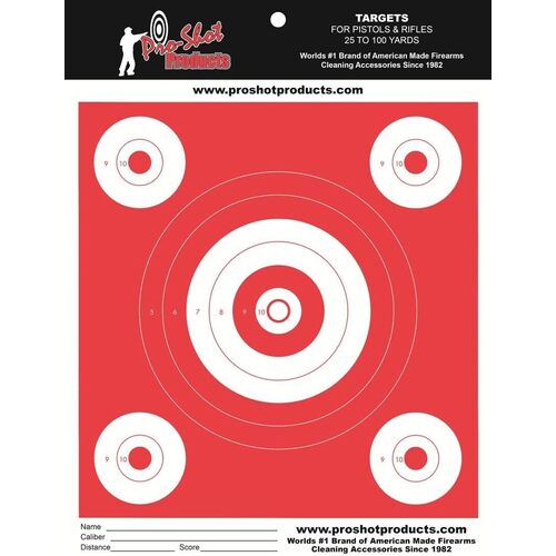 Pro-Shot Heavy Paper Target 8.5x11" Orange Glow Bullseye 6 Pack - OG-6