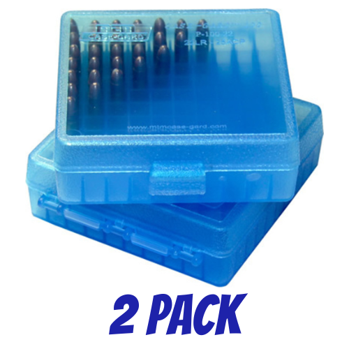 MTM 22 Caliber Ammo Box 100 Round Flip-Top - Clear Blue P-100-22-24