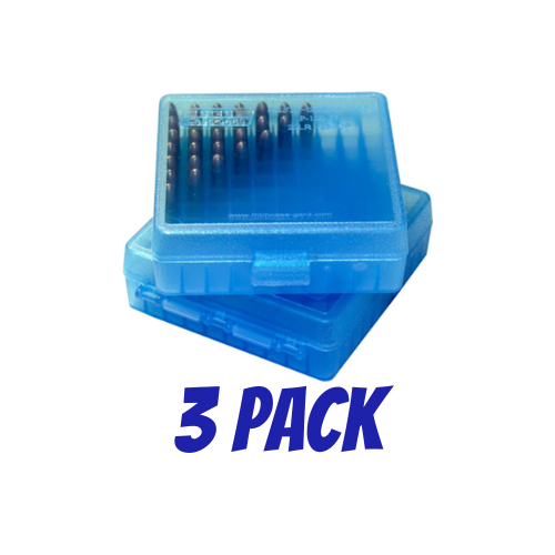 MTM 22LR & 25ACP Ammo Box 100 Round Flip-Top - Clear Blue P-100-22-24 3PACK