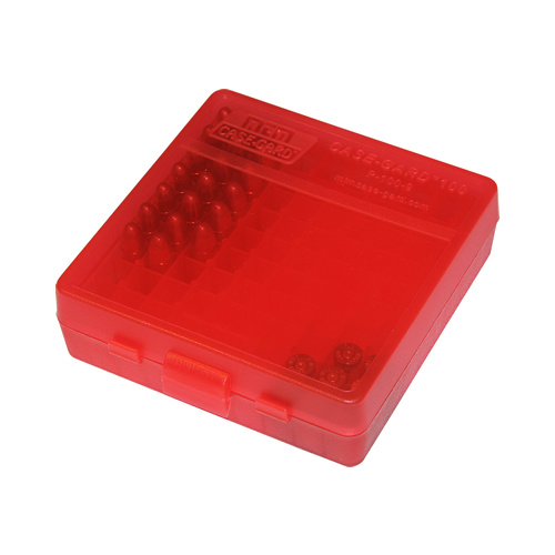MTM Pistol Ammo Box 100 Round Flip-Top 38 Special 357 Mag - Clear Red P-100-3-29