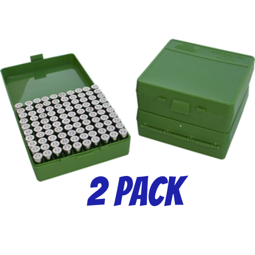 MTM Pistol Ammo Box 100 Round 2 PACK-  44 Mag 45 Colt - Green P-100-44-10