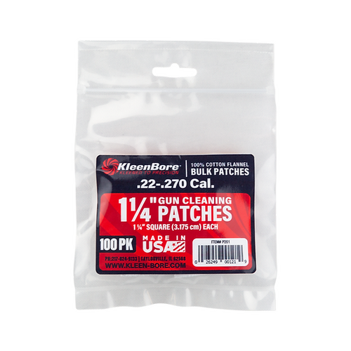 KleenBore 1 ¼" Square .22-.270 caliber Cotton Patches 100 pack - P201