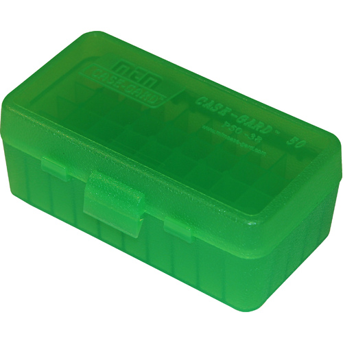 MTM Pistol Ammo Box 50 Round Flip-Top 38 Special 357 Mag Clear Green P50-38-16