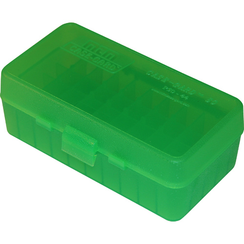 MTM Pistol Ammo Box 50 Round Flip-Top 44 Mag 45 Colt Clear Green P50-44-16