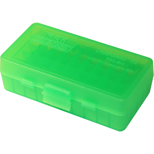 MTM Pistol Ammo Box 50 Round Flip-Top 9mm 380 ACP Clear Green P50-9M-16