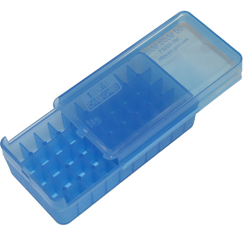 MTM Pistol Ammo Box 50 Round Side-Slide Top 9mm 380 ACP Clear Blue P50SS-9M-24