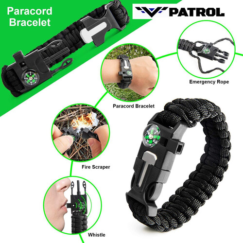 Patrol Deluxe Paracord 5 in 1 Survival Tool Kit Bracelet - Black