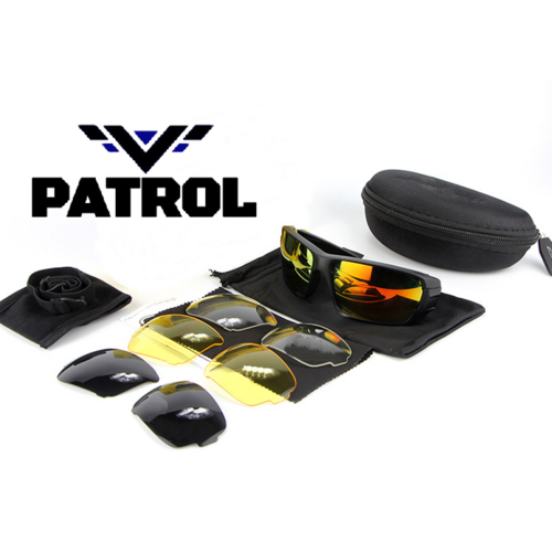 Patrol Men's Black Shooting Sunglasses Set With 4 Interchangeable Lenses (Revo, Smoke Grey, Clear, Yellow)