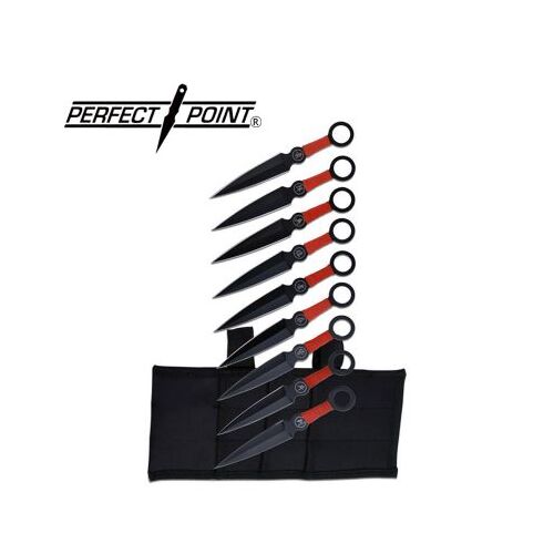 Perfect Point Red Rope 9 Piece Throwing Knives
