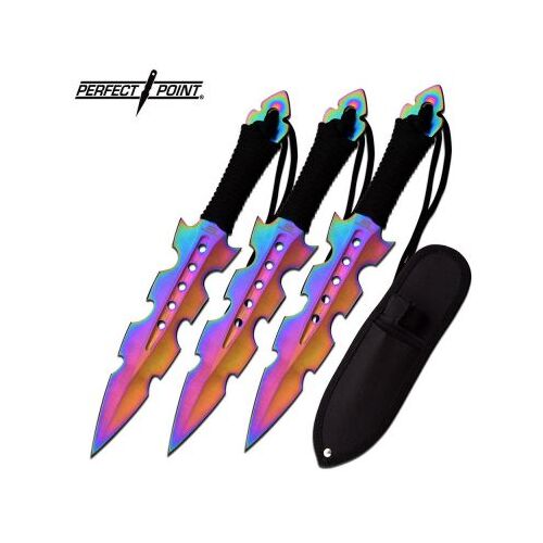 Perfect Point Rainbow Throwing Knives 3PC Set