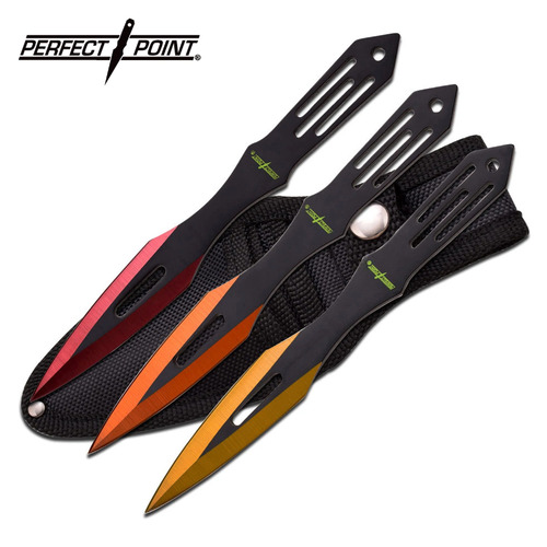Perfect Point 6.5" Red, Orange and Yellow Throwing Knives Set + Sheath - PP-598-3ROY