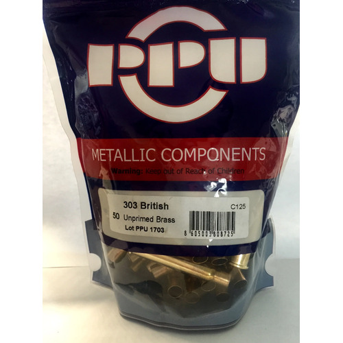 PPU Unprimed Brass Cases - 303 British - 50 Pack